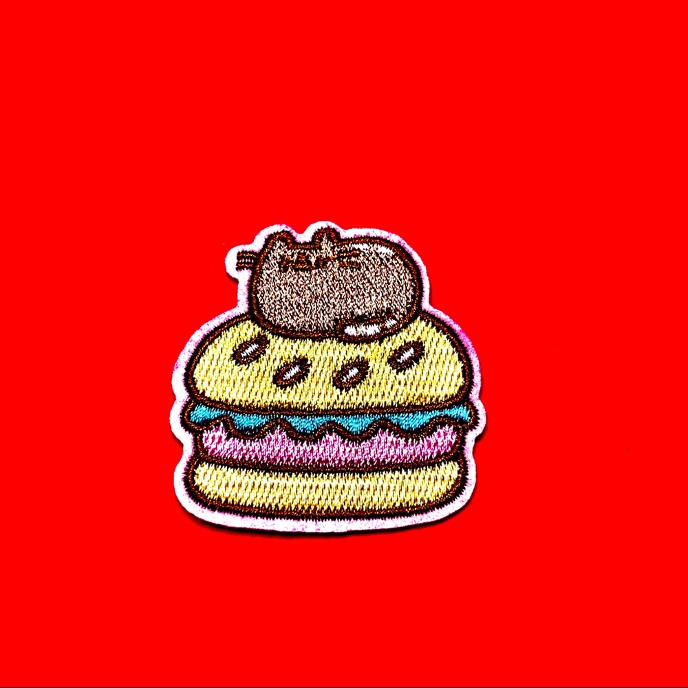 Pusheen cat sitting on a sandwich iron on patch
